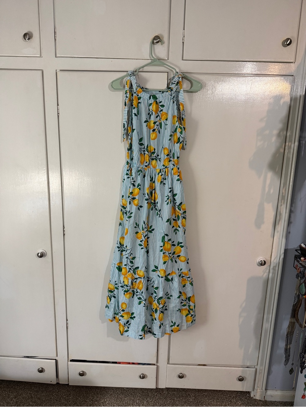 Women JCrew' Lemon Print Sleeveless Maxi Dress - Yellow on Light Blue